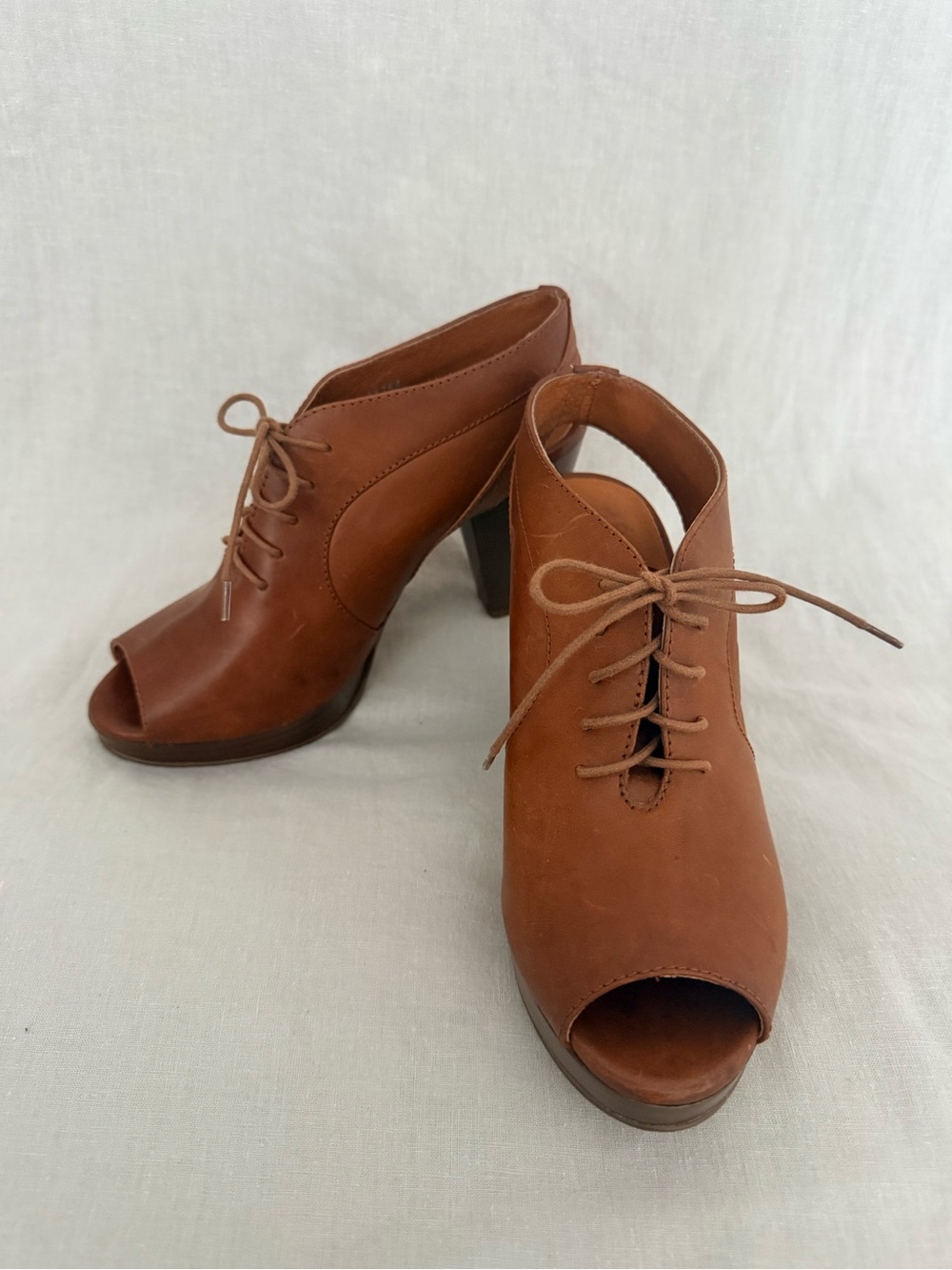 Madewell 1937 Leather Platform Peep Toe Lace-up Sling Back Heels